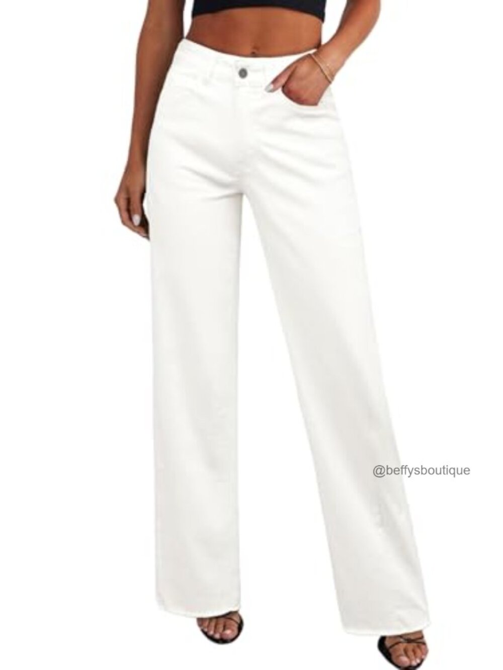 High Waisted Wide Leg Jeans Raw Hem Stretch Denim Pants